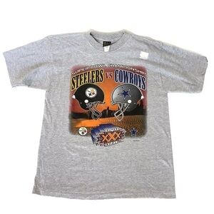 Vintage 1996 NWOT B Kul Sz L Super Bowl XXX Cowboys VS Steelers T Shirt Gray